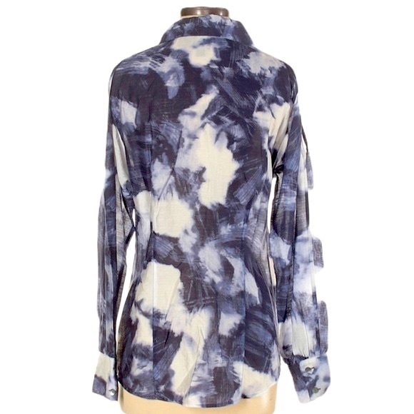 W by Worth sz P (XS/S) top blue & white tie dye long sleeve cold shoulder blouse - Picture 2 of 16